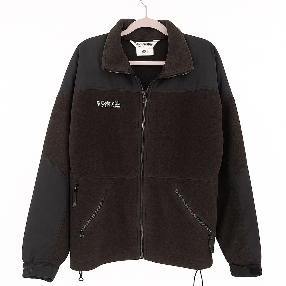 Columbia Titanium Full Zip Black Gorpcore Fleece Jacket Mens L Japan LL-GORPCORE